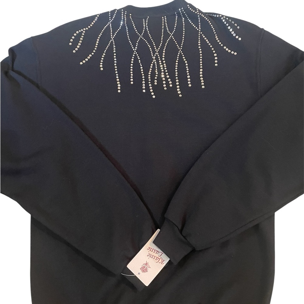 Black Zip-Up Jacket with Rhinestone Design - Picture 2 of 3